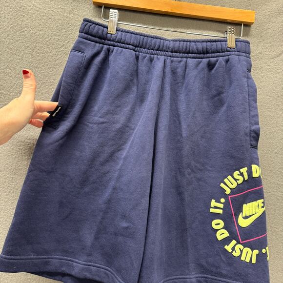 Nike Shorts Mens Small Blue JUST DO IT Logo Fleece Comfy Athleisure Activewear - Picture 3 of 6